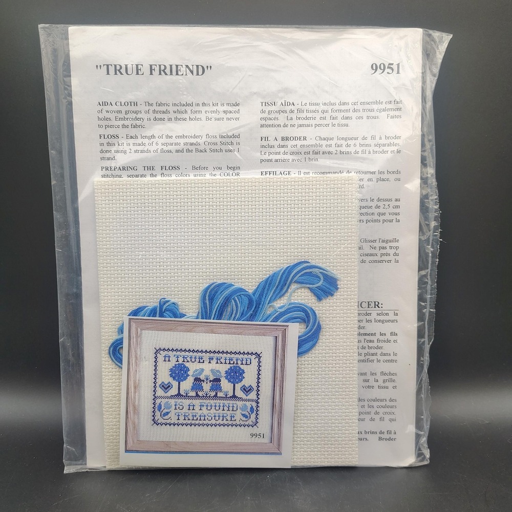 Vintage True Friend Cross Stitch Sampler Kit Blue White DIY Home Decor 9951 Boho
